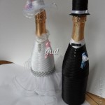 свадебные бутылки, свадебный наряд на бутылки шампанского, наряд на шампанское